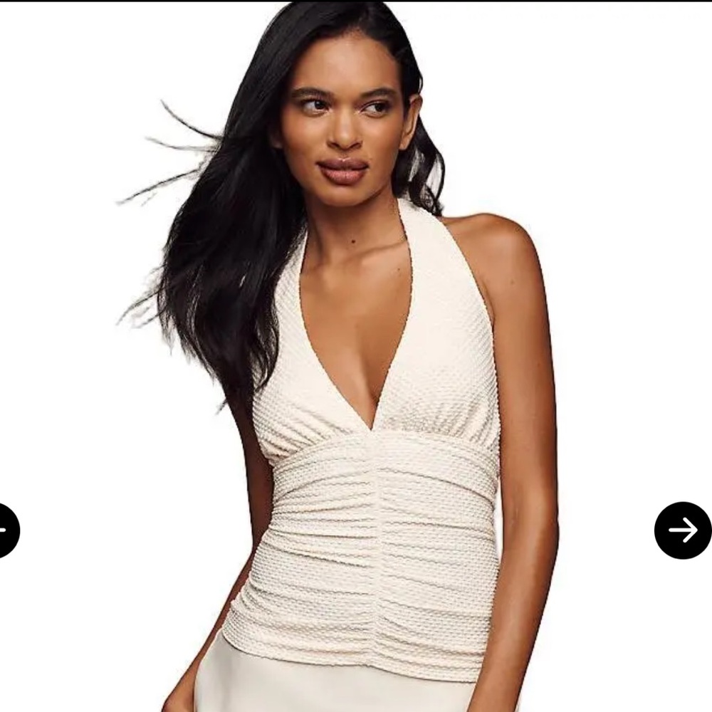 NWT Anthropologie Ivory Porridge Rhea V-Neck Dot Halter Top Size L